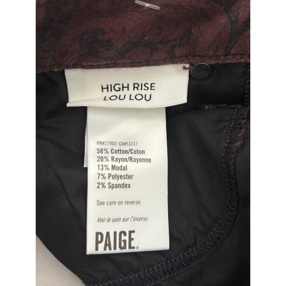NWT Paige Lou Lou Jeans In Cherrywood Burgundy Paisley Women's Size 24 - Picture 3 of 8